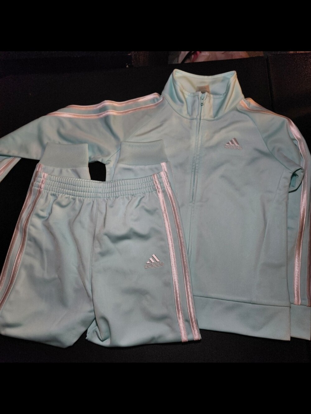adidas Mint Green Track Jacket & Pants with Pink Stripes